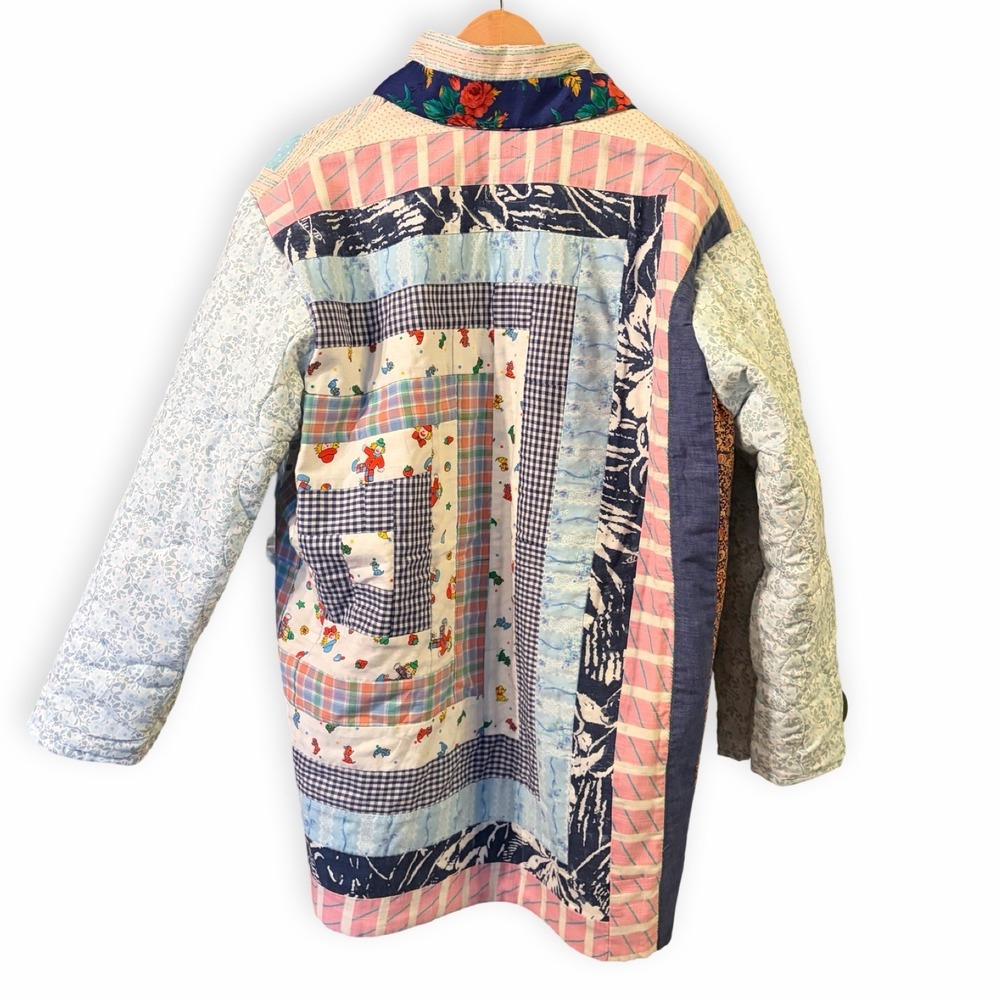 Handmade Vintage Cat Quilt Upcycled Oversized L/XXL Snap Cottagecore Jacket OOAK - Picture 6 of 10